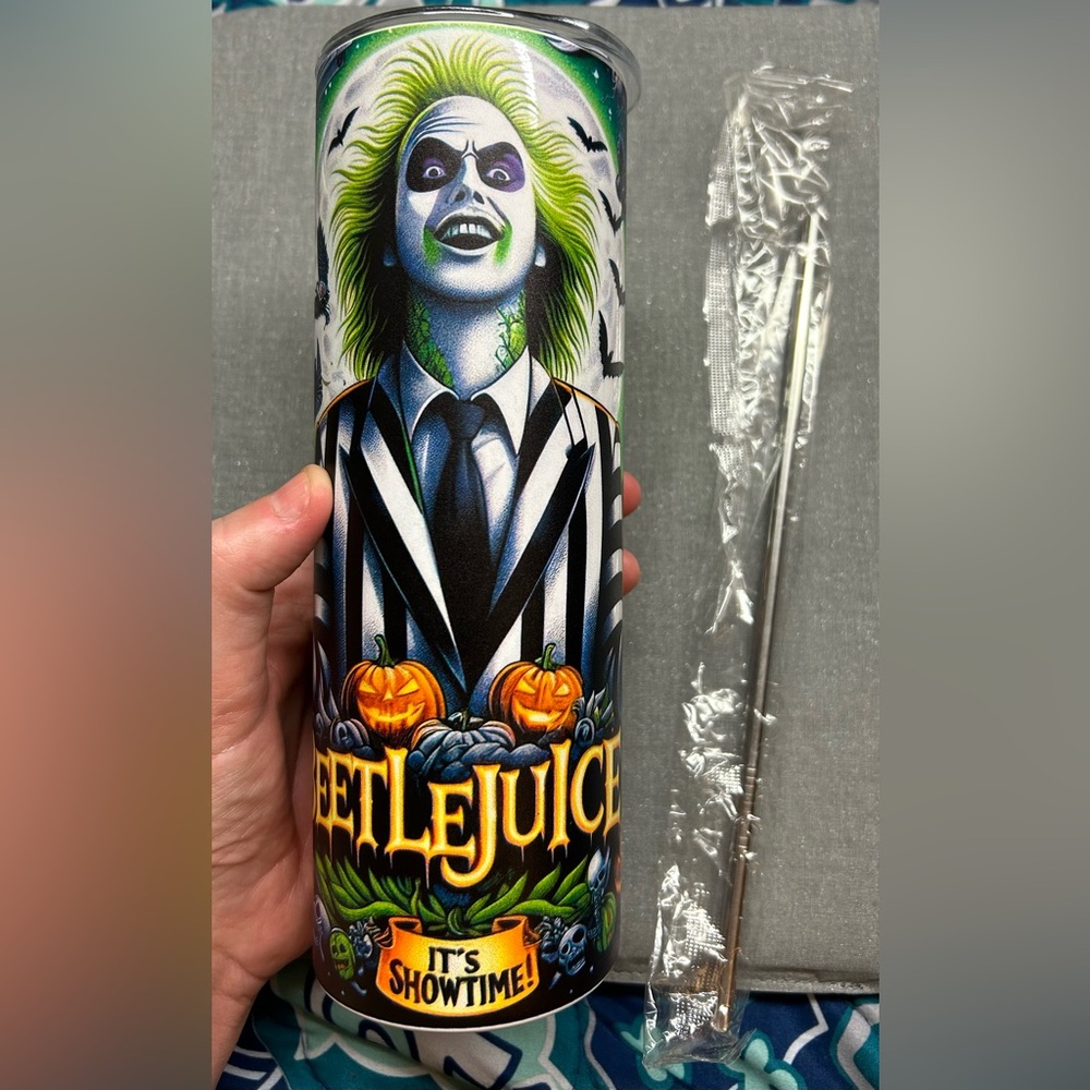 New Beetlejuice Tumblr with metal straw.